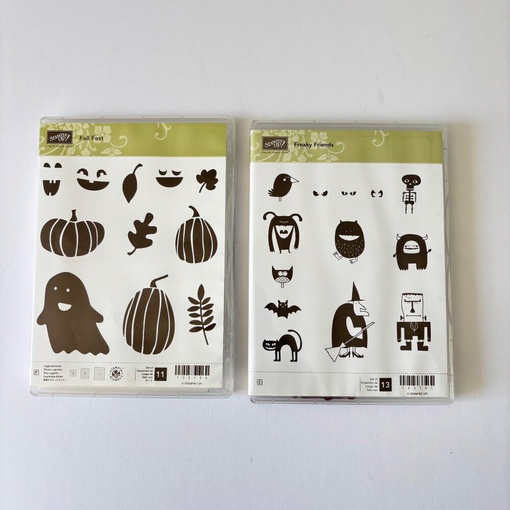 Stampin Up! Cling Stamp Halloween Fall Fest &‎ Freaky Friends Pumpkin Ghost Lot
